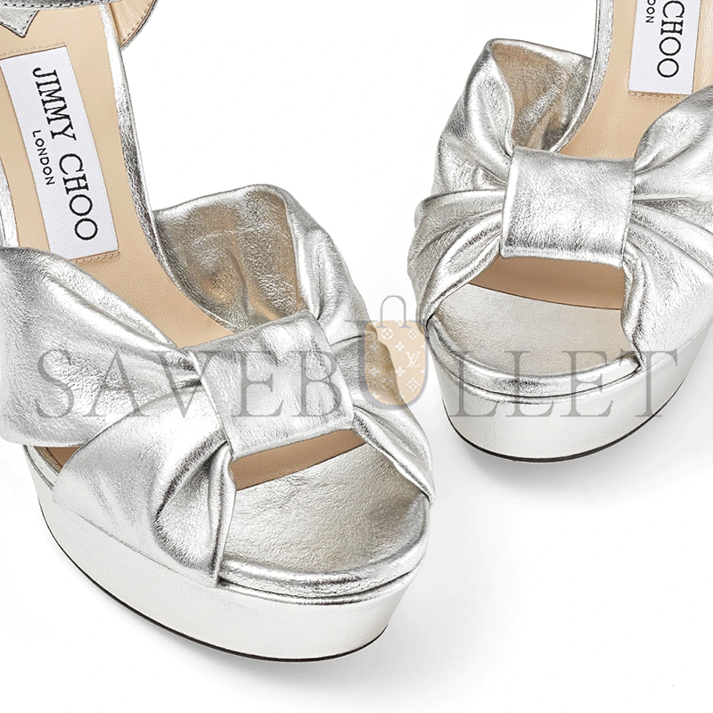 JIMMY CHOO HELOISE 120 SILVER METALLIC NAPPA LEATHER PLATFORM SANDALS HELOISE120MNA JIMMY CHOO HELOISE 120 SILVER METALLIC NAPPA LEATHER PLATFORM SANDALS HELOISE120MNA